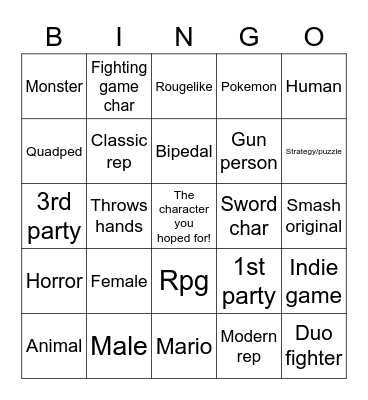 Smash character reveal Bingo Card