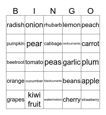 Vegetables, fruits, berries Bingo Card