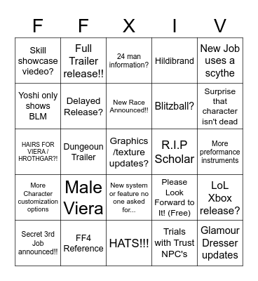 FFXIV Fanfest Bingo Card