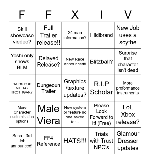 FFXIV Fanfest Bingo Card