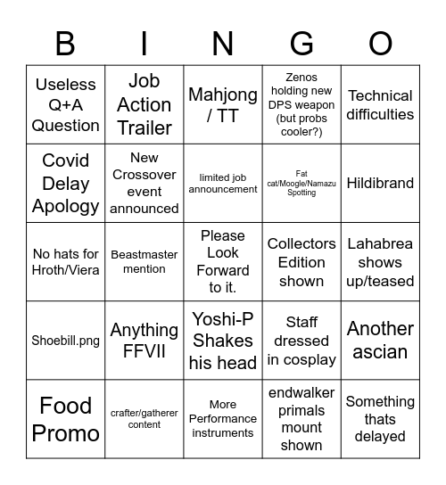 FFXIV Fanfest Bingo Baybeeee Bingo Card