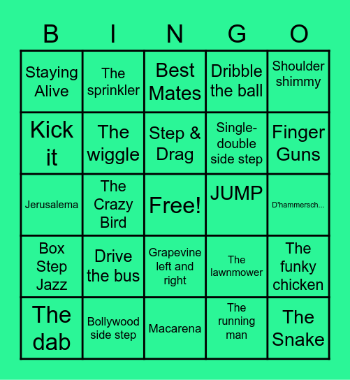 SSIS Virtual Dance Bingo Card