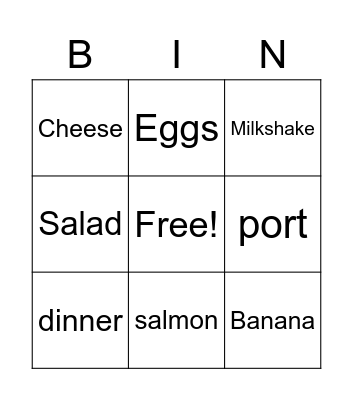 Food Bingo Card