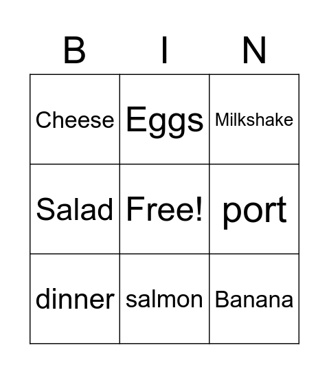 Food Bingo Card