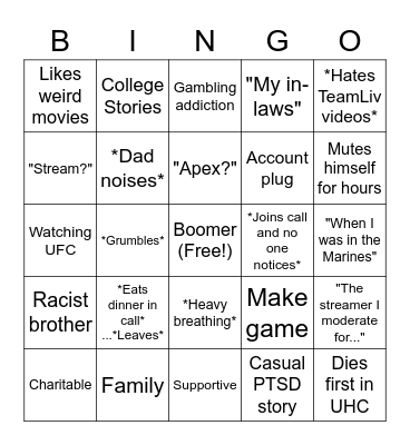 TYLER BINGO Card