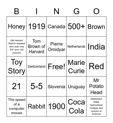 HRL Random Trivia 2021 Bingo Card