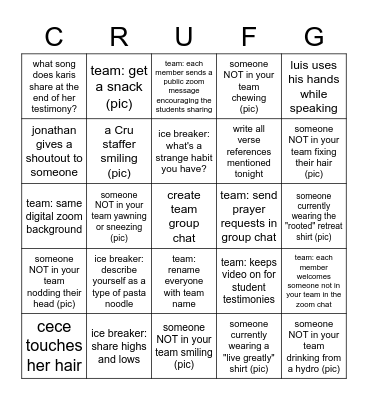 Cru Family Gathering Bingo Card