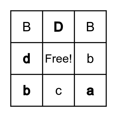 Alphabet A-D Bingo Card