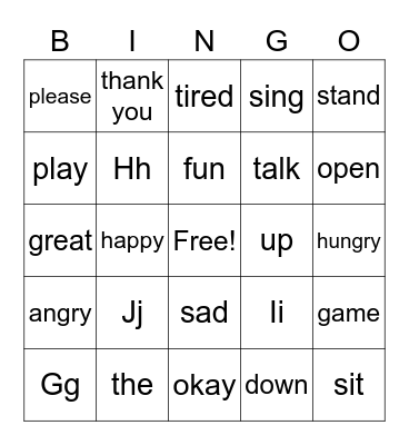 Sit Down , Please Bingo Card