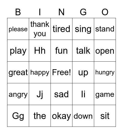 Sit Down , Please Bingo Card
