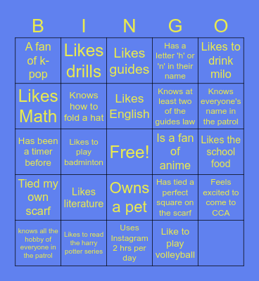 Guides Bingo Card