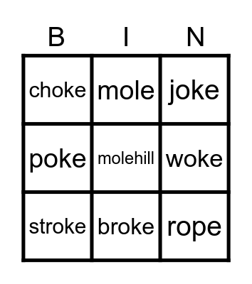 Phonics: o_e Bingo Card