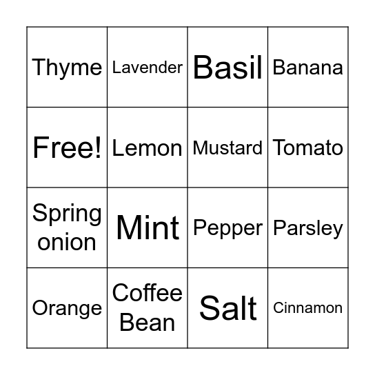 Sensory Bingo Card