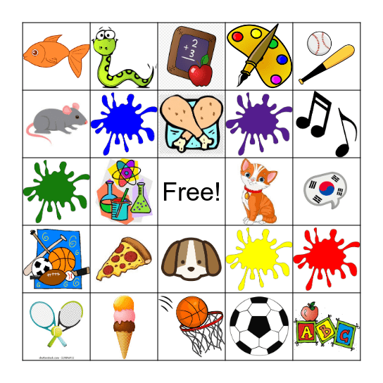 My Favorites Bingo Card