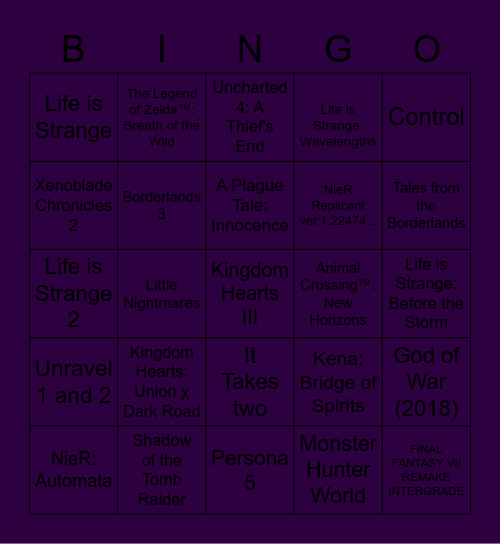 Untitled Bingo Card
