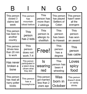 Coworker Bingo Card