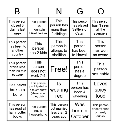 Coworker Bingo Card