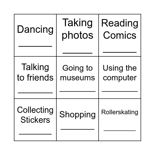 My Class' Favorite Activities Bingo Card