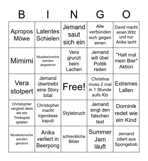 Besäufnis Bingo Card