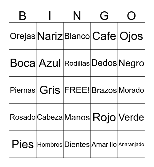 Mi Cuerpo Bingo Card
