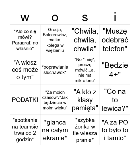 WOS ze Sławkiem Bingo Card