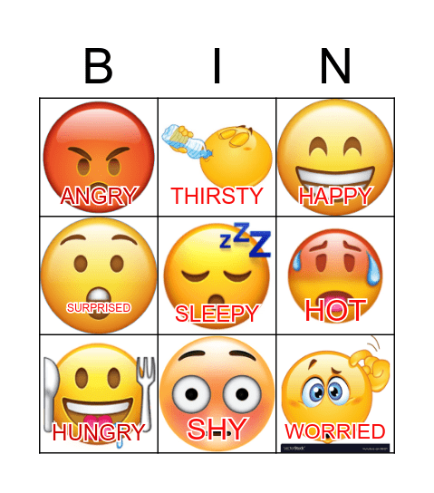 emotions Bingo Card