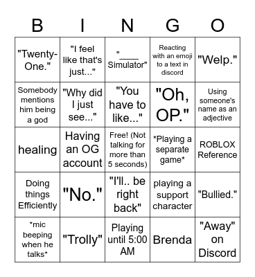 Zacc Bingo Card