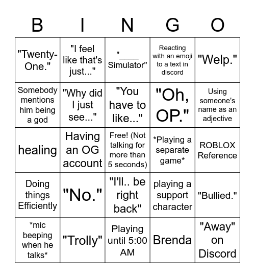 Zacc Bingo Card