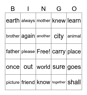 Unit 9 Bingo Card