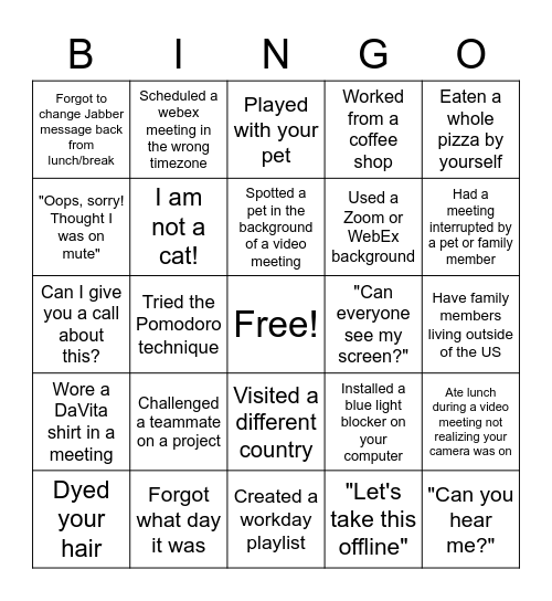 Untitled Bingo Card