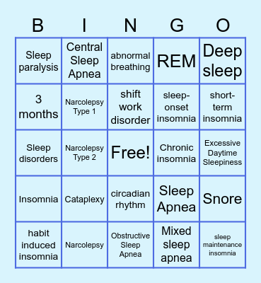 Sleep Bingo Card