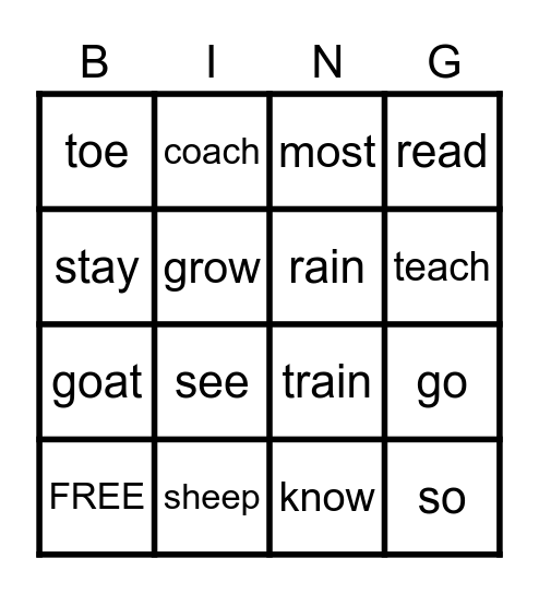 Long Vowels Bingo Card