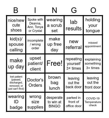 Sta-Home Situations Bingo Card