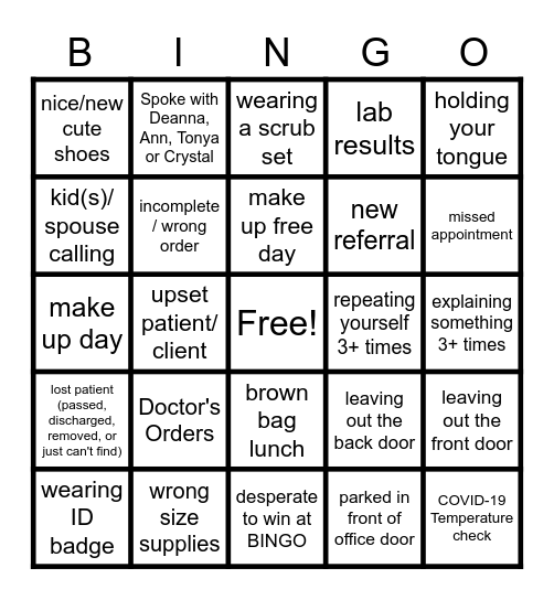 Sta-Home Situations Bingo Card