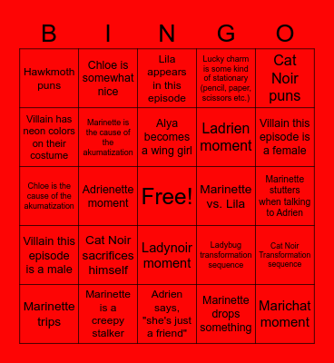 Miraculous Bingo Card