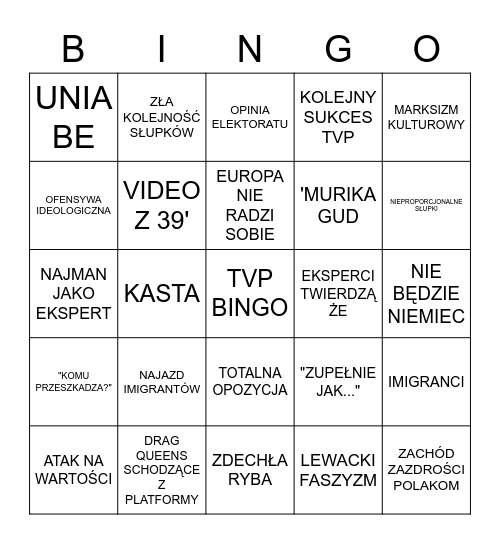 TVPingo Bingo Card