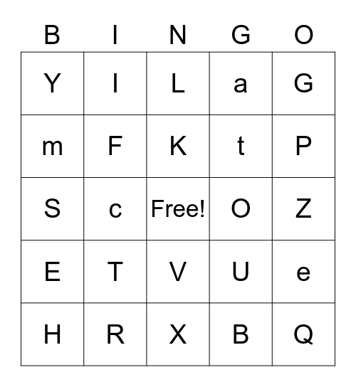 Letter Names/Sounds Bingo Card