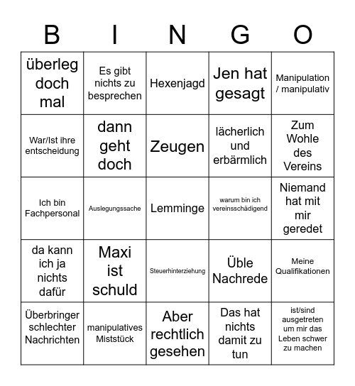 Patti Bullshit Bingo Card