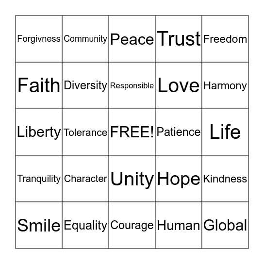 Peace-ingo! Bingo Card