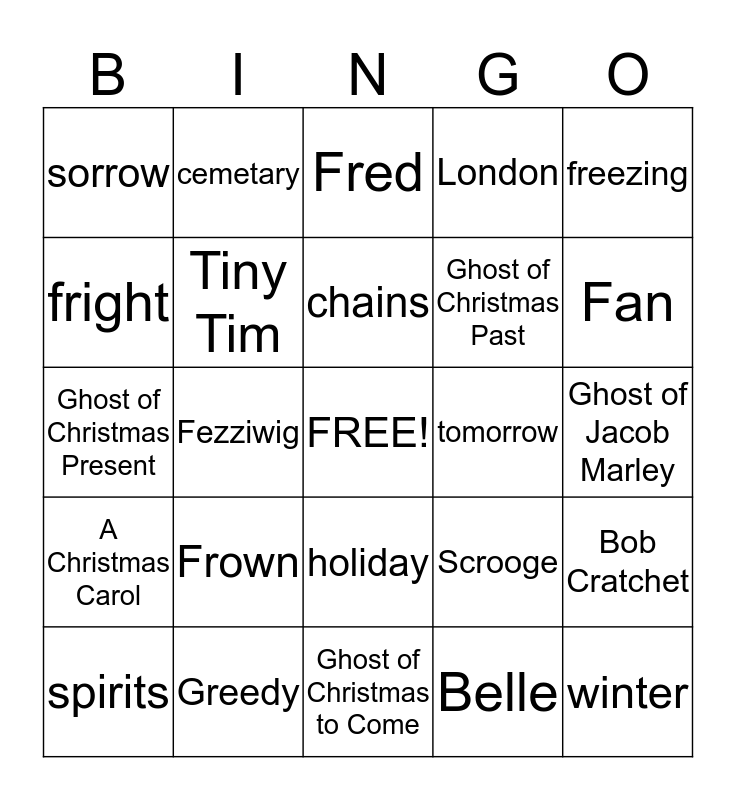 A Christmas Carol Bingo Card