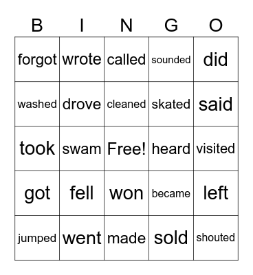 Simple Past Verbs Bingo Card