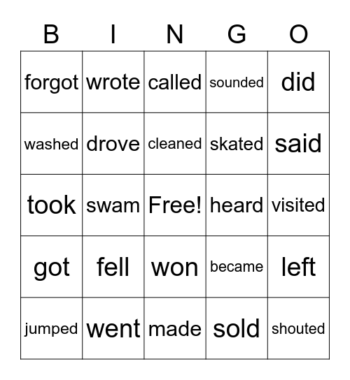 Simple Past Verbs Bingo Card