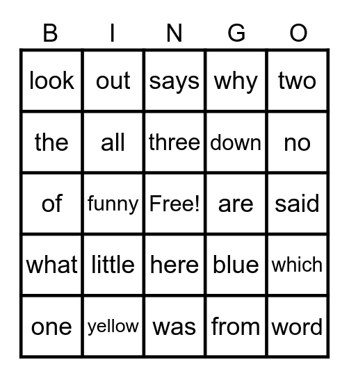 Tricky Word Bingo Card