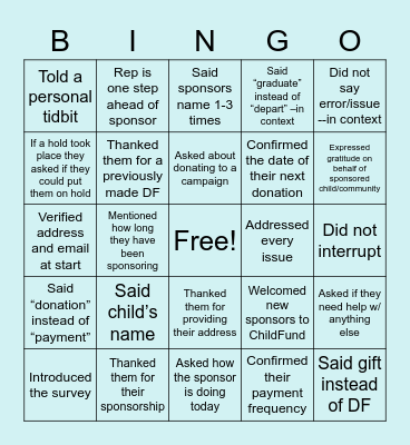 Call Bingo Card