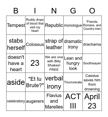 Caesar Bingo Card