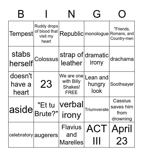 Caesar Bingo Card