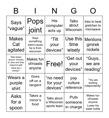 Gmirek BINGO Card