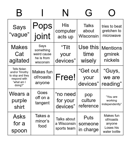 Gmirek BINGO Card