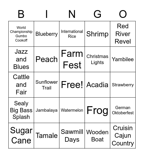 Louisiana Festivals! Bingo Card