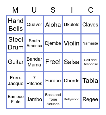 Music Around the World Bingo Card
